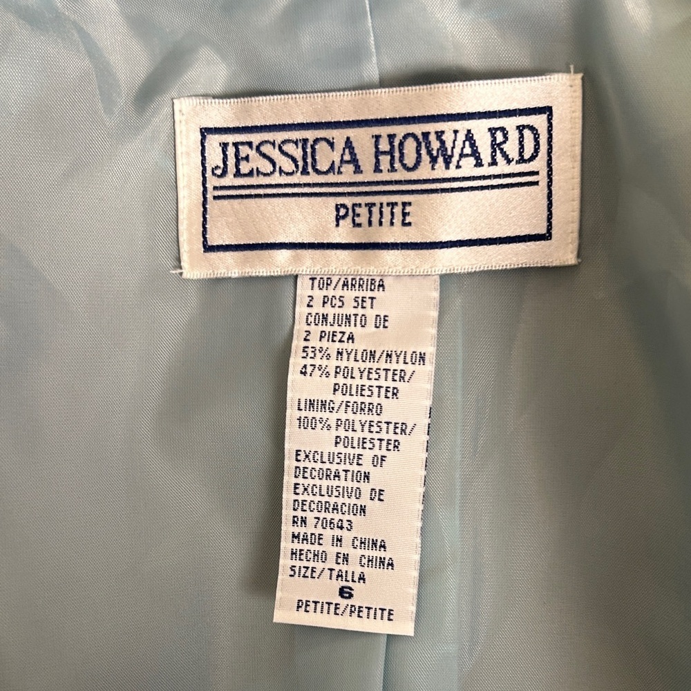Jessica Howard Teal 2-Piece Jacket & Skirt Set Floral Embroidered  Dress Sz 6P - Picture 7 of 13